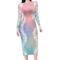 Hawaii Aloha Plumeria Lei Pastel Candy Palaka Family Matching Long Sleeve Bodycon Dress and Hawaiian Shirt LT7 Mom's Dress Pastel - Polynesian Pride
