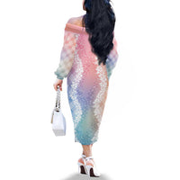 Hawaii Aloha Plumeria Lei Pastel Candy Palaka Family Matching Off The Shoulder Long Sleeve Dress and Hawaiian Shirt LT7 - Polynesian Pride