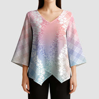 Hawaii Aloha Plumeria Lei Pastel Candy Palaka Kimono Sleeve Blouse - Polynesian Pride