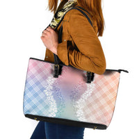 Hawaii Aloha Plumeria Lei Pastel Candy Palaka Leather Tote Bag - Polynesian Pride