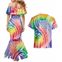 Aloha Pride Rainbow Tie Dye Couples Matching Mermaid Dress and Hawaiian Shirt Humpback Whale - Love is Love