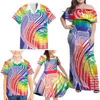Aloha Pride Rainbow Tie Dye Family Matching Off Shoulder Maxi Dress and Hawaiian Shirt Humpback Whale - Love is Love