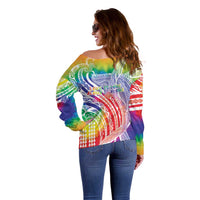 Aloha Pride Rainbow Tie Dye Off Shoulder Sweater Humpback Whale - Love is Love