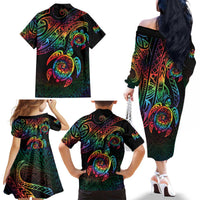 Hawaii Pride Family Matching Off The Shoulder Long Sleeve Dress and Hawaiian Shirt Rainbow Swirls LT7 - Polynesian Pride