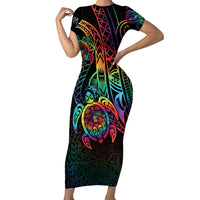 Hawaii Pride Family Matching Short Sleeve Bodycon Dress and Hawaiian Shirt Rainbow Swirls LT7 Mom's Dress Colorful - Polynesian Pride