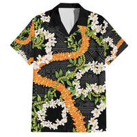Aloha Festive Hawaii Family Matching Short Sleeve Bodycon Dress and Hawaiian Shirt Mokihana - Maile and Ilima on Black - Polynesian Pride