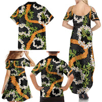 Aloha Festive Hawaii Family Matching Summer Maxi Dress and Hawaiian Shirt Mokihana - Maile and Ilima on Black - Polynesian Pride