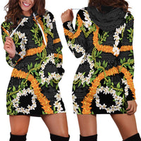 Aloha Festive Hawaii Hoodie Dress Mokihana - Maile and Ilima on Black - Polynesian Pride