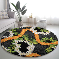 Aloha Festive Hawaii Round Carpet Mokihana - Maile and Ilima on Black - Polynesian Pride