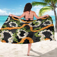 Aloha Festive Hawaii Sarong Mokihana - Maile and Ilima on Black - Polynesian Pride