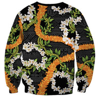 Aloha Festive Hawaii Sweatshirt Mokihana - Maile and Ilima on Black - Polynesian Pride