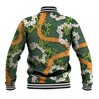 Aloha Festive Hawaii Baseball Jacket Mokihana - Maile and Ilima on Forest Green - Polynesian Pride