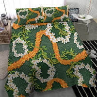 Aloha Festive Hawaii Bedding Set Mokihana - Maile and Ilima on Forest Green - Polynesian Pride