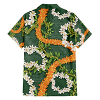 Aloha Festive Hawaii Family Matching Off The Shoulder Long Sleeve Dress and Hawaiian Shirt Mokihana - Maile and Ilima on Forest Green - Polynesian Pride