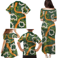 Aloha Festive Hawaii Family Matching Puletasi and Hawaiian Shirt Mokihana - Maile and Ilima on Forest Green - Polynesian Pride