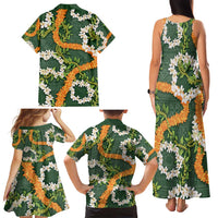 Aloha Festive Hawaii Family Matching Tank Maxi Dress and Hawaiian Shirt Mokihana - Maile and Ilima on Forest Green - Polynesian Pride