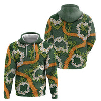 Aloha Festive Hawaii Hoodie Mokihana - Maile and Ilima on Forest Green - Polynesian Pride