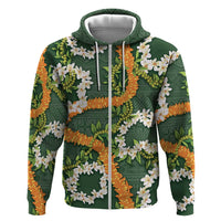 Aloha Festive Hawaii Hoodie Mokihana - Maile and Ilima on Forest Green - Polynesian Pride