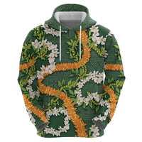Aloha Festive Hawaii Hoodie Mokihana - Maile and Ilima on Forest Green - Polynesian Pride