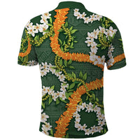 Aloha Festive Hawaii Polo Shirt Mokihana - Maile and Ilima on Forest Green - Polynesian Pride