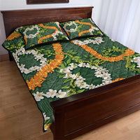Aloha Festive Hawaii Quilt Bed Set Mokihana - Maile and Ilima on Forest Green - Polynesian Pride