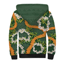 Aloha Festive Hawaii Sherpa Hoodie Mokihana - Maile and Ilima on Forest Green - Polynesian Pride