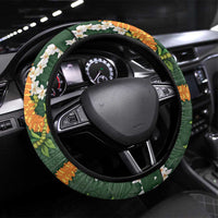 Aloha Festive Hawaii Steering Wheel Cover Mokihana - Maile and Ilima on Forest Green - Polynesian Pride