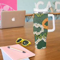 Aloha Festive Hawaii Tumbler With Handle Mokihana - Maile and Ilima on Forest Green - Polynesian Pride