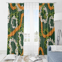 Aloha Festive Hawaii Window Curtain Mokihana - Maile and Ilima on Forest Green - Polynesian Pride