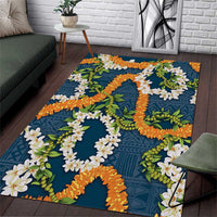 Aloha Festive Hawaii Area Rug Mokihana - Maile and Ilima on Navy Blue - Polynesian Pride