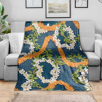 Aloha Festive Hawaii Blanket Mokihana - Maile and Ilima on Navy Blue - Polynesian Pride