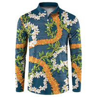 Aloha Festive Hawaii Button Sweatshirt Mokihana - Maile and Ilima on Navy Blue - Polynesian Pride