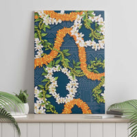 Aloha Festive Hawaii Canvas Wall Art Mokihana - Maile and Ilima on Navy Blue - Polynesian Pride