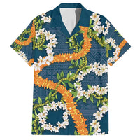 Aloha Festive Hawaii Family Matching Long Sleeve Bodycon Dress and Hawaiian Shirt Mokihana - Maile and Ilima on Navy Blue - Polynesian Pride