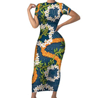 Aloha Festive Hawaii Family Matching Short Sleeve Bodycon Dress and Hawaiian Shirt Mokihana - Maile and Ilima on Navy Blue - Polynesian Pride