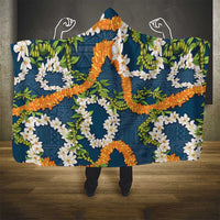 Aloha Festive Hawaii Hooded Blanket Mokihana - Maile and Ilima on Navy Blue - Polynesian Pride