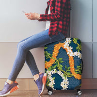 Aloha Festive Hawaii Luggage Cover Mokihana - Maile and Ilima on Navy Blue - Polynesian Pride