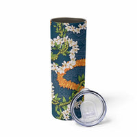 Aloha Festive Hawaii Skinny Tumbler Mokihana - Maile and Ilima on Navy Blue - Polynesian Pride