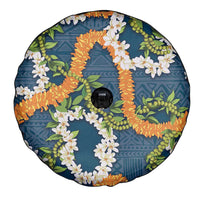 Aloha Festive Hawaii Spare Tire Cover Mokihana - Maile and Ilima on Navy Blue - Polynesian Pride