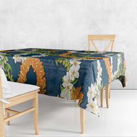 Aloha Festive Hawaii Tablecloth Mokihana - Maile and Ilima on Navy Blue - Polynesian Pride
