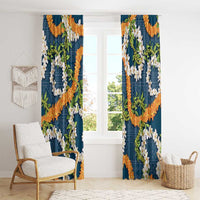 Aloha Festive Hawaii Window Curtain Mokihana - Maile and Ilima on Navy Blue - Polynesian Pride