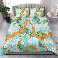 Aloha Festive Hawaii Bedding Set Mokihana - Maile and Ilima on Turquoise - Polynesian Pride