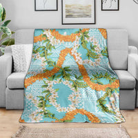 Aloha Festive Hawaii Blanket Mokihana - Maile and Ilima on Turquoise - Polynesian Pride
