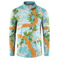 Aloha Festive Hawaii Button Sweatshirt Mokihana - Maile and Ilima on Turquoise - Polynesian Pride