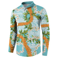 Aloha Festive Hawaii Button Sweatshirt Mokihana - Maile and Ilima on Turquoise - Polynesian Pride