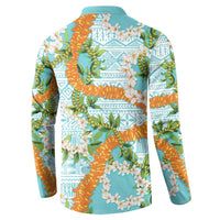 Aloha Festive Hawaii Button Sweatshirt Mokihana - Maile and Ilima on Turquoise - Polynesian Pride