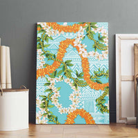 Aloha Festive Hawaii Canvas Wall Art Mokihana - Maile and Ilima on Turquoise - Polynesian Pride