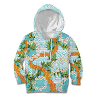 Aloha Festive Hawaii Kid Hoodie Mokihana - Maile and Ilima on Turquoise - Polynesian Pride