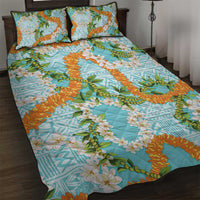 Aloha Festive Hawaii Quilt Bed Set Mokihana - Maile and Ilima on Turquoise - Polynesian Pride