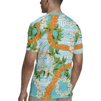 Aloha Festive Hawaii Rugby Jersey Mokihana - Maile and Ilima on Turquoise - Polynesian Pride